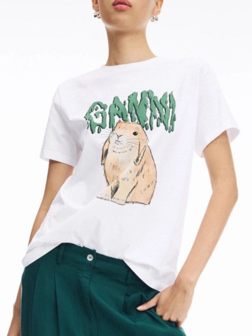 GANNI Bunny T-Shirt Womens White Size M